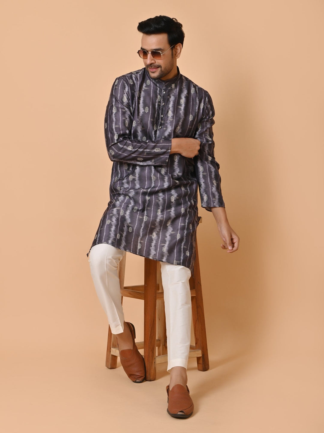 Striped Grey Kurta Set