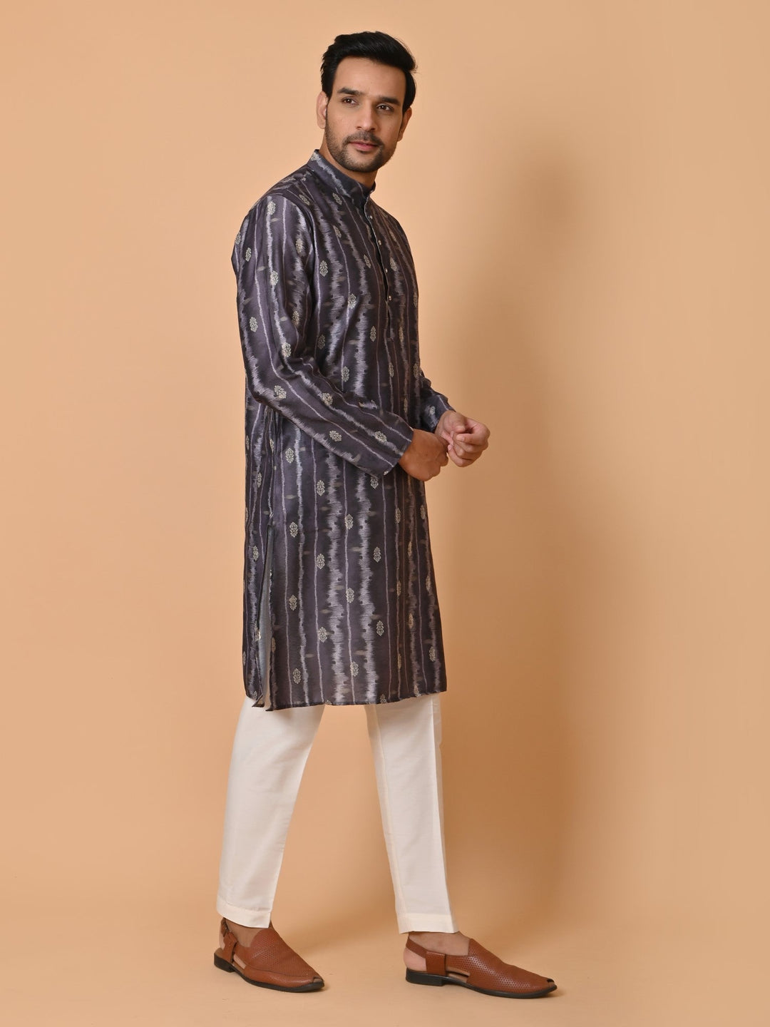 Striped Grey Kurta Set