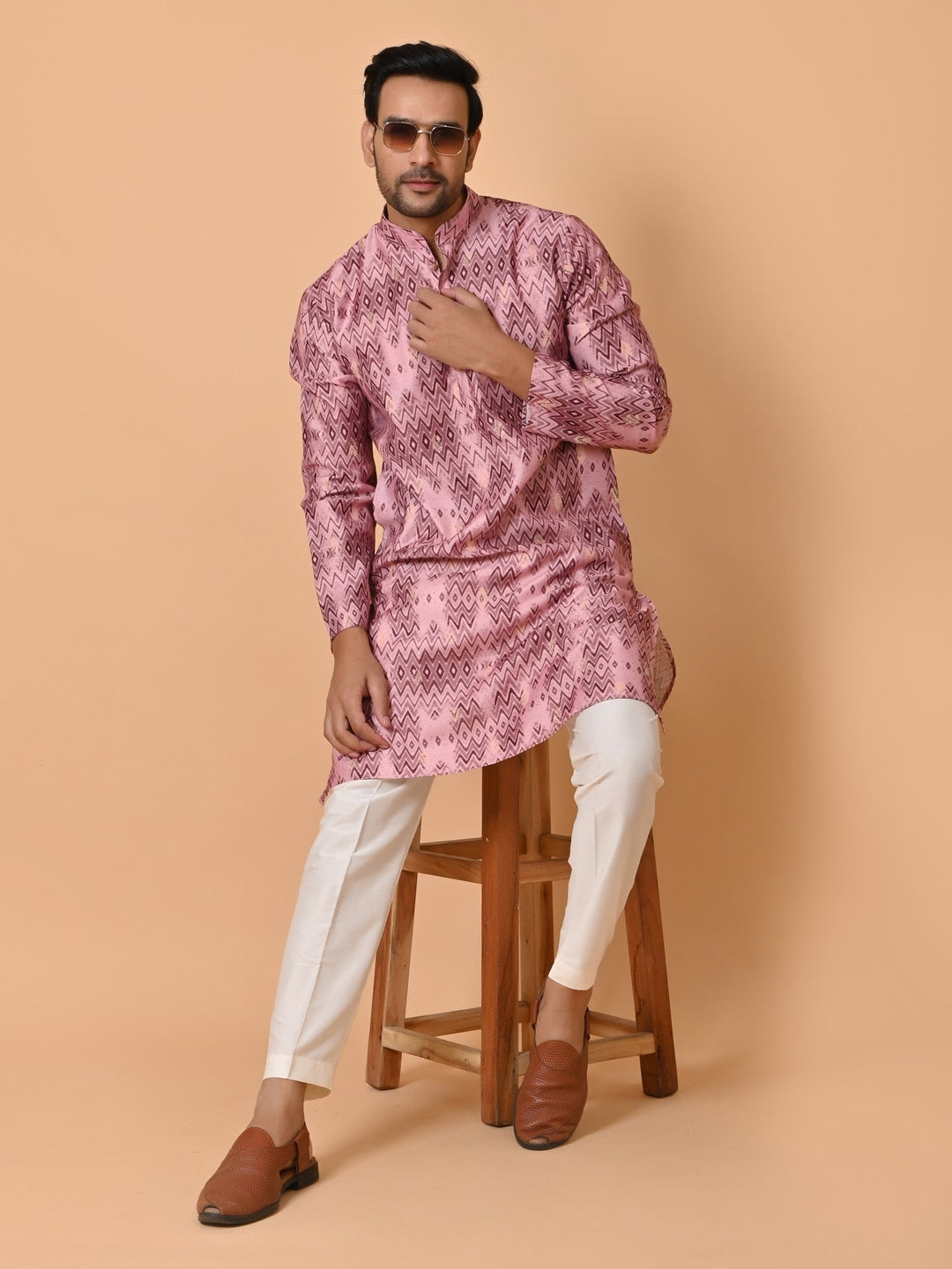 Geometric Pink Kurta Set