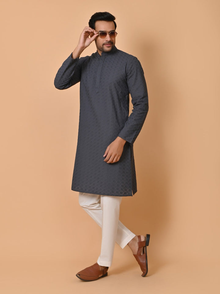 Chikan Grey Kurta Set