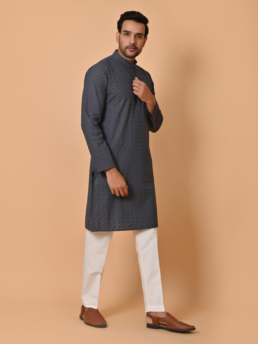 Chikan Grey Kurta Set