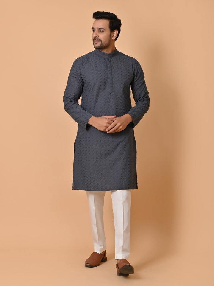 Chikan Grey Kurta Set