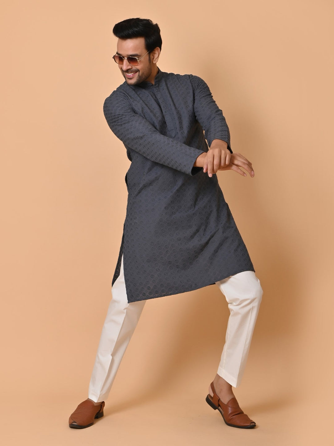 Chikan Grey Kurta Set