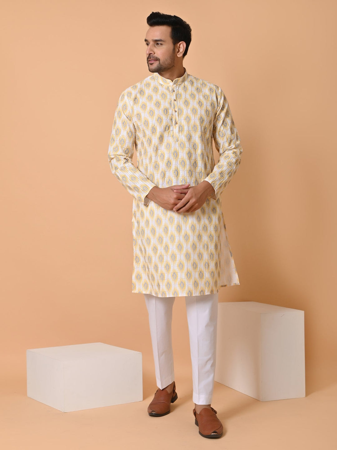 Chikan Yellow Kurta Set