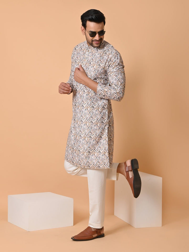 Chikan Off White Kurta Set