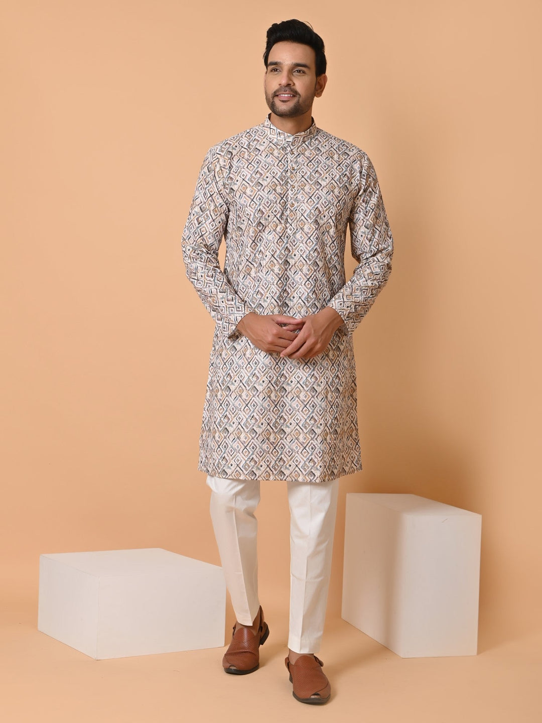 Chikan Off White Kurta Set