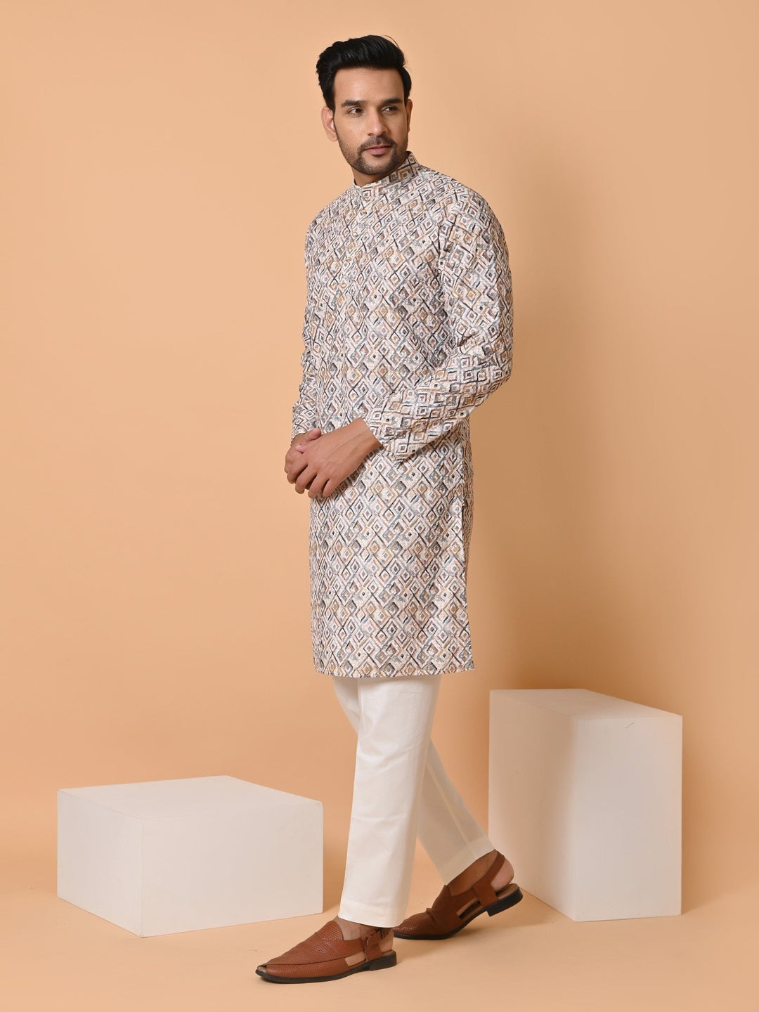 Chikan Off White Kurta Set