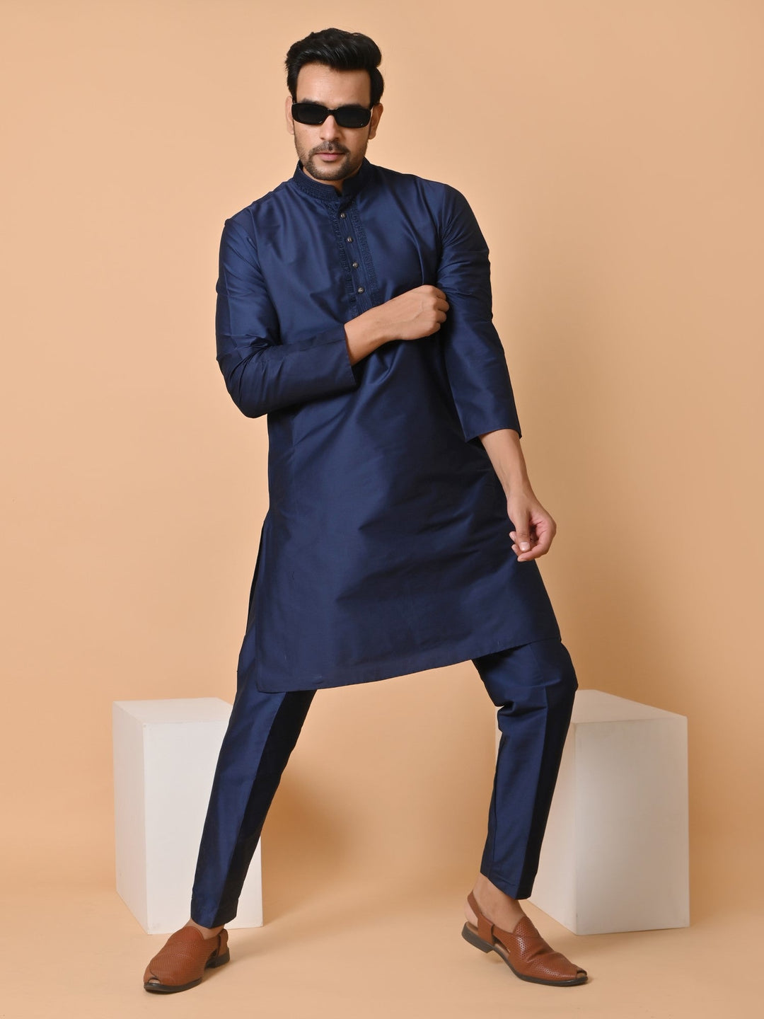 Solid Navy Blue Kurta Set