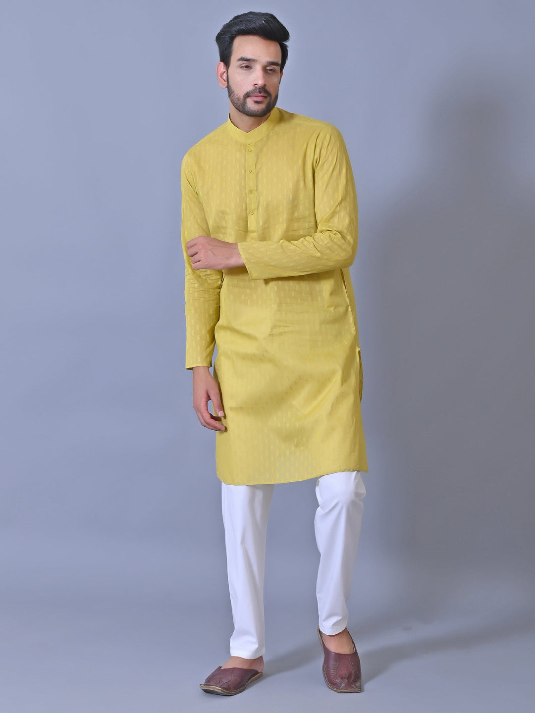 Textured Yellow Kurta Set