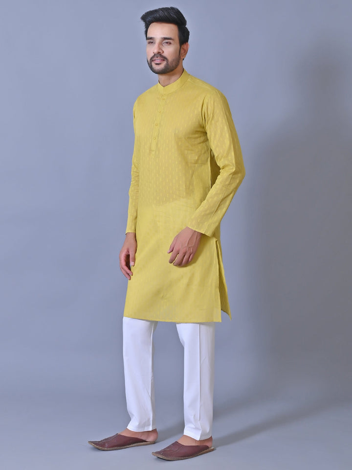 Textured Yellow Kurta Set