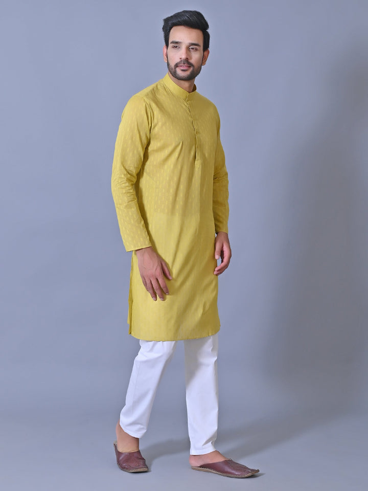 Textured Yellow Kurta Set