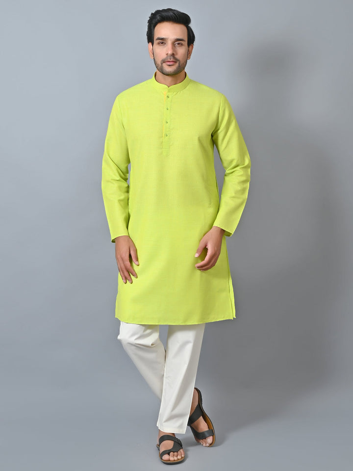 Self Design Lime Green Kurta Set