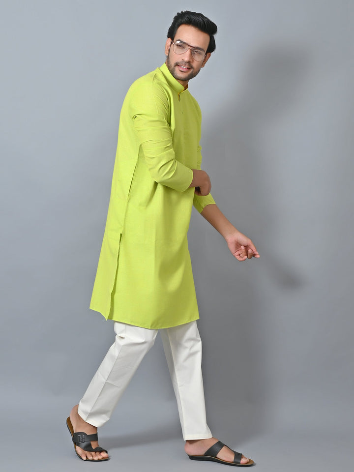 Self Design Lime Green Kurta Set