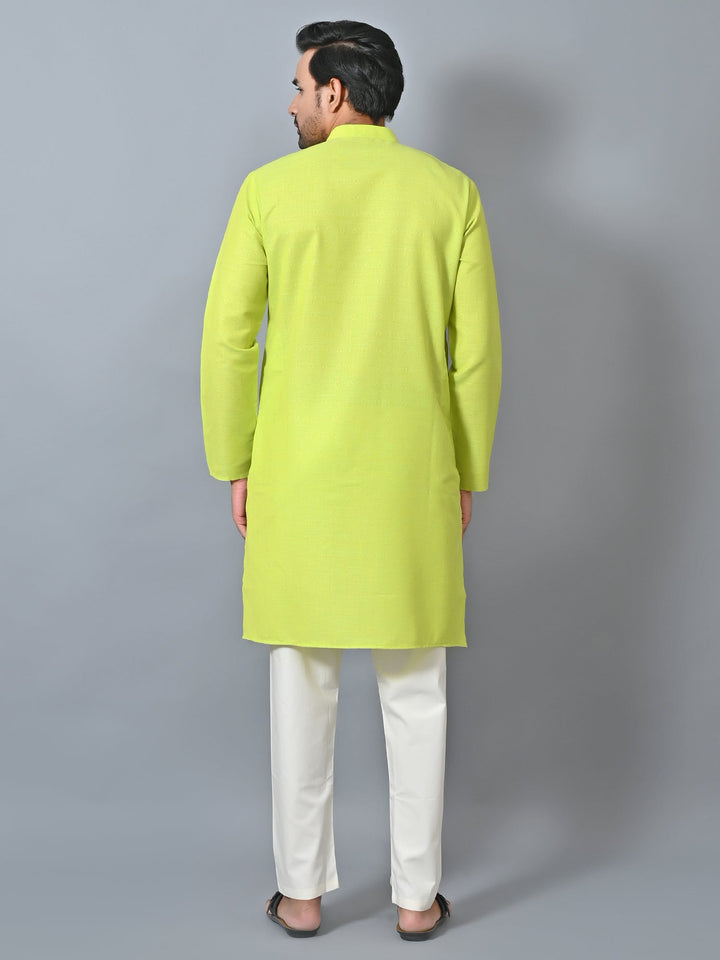 Self Design Lime Green Kurta Set