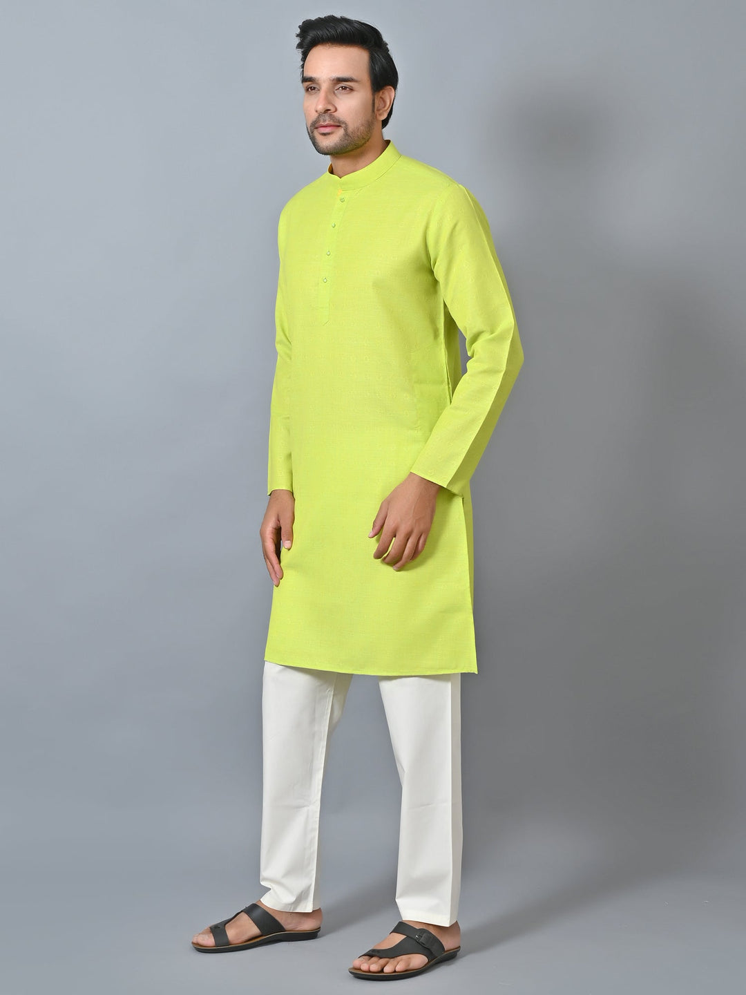 Self Design Lime Green Kurta Set