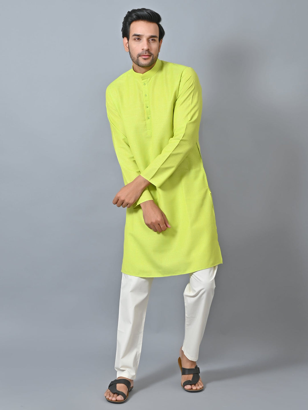 Self Design Lime Green Kurta Set