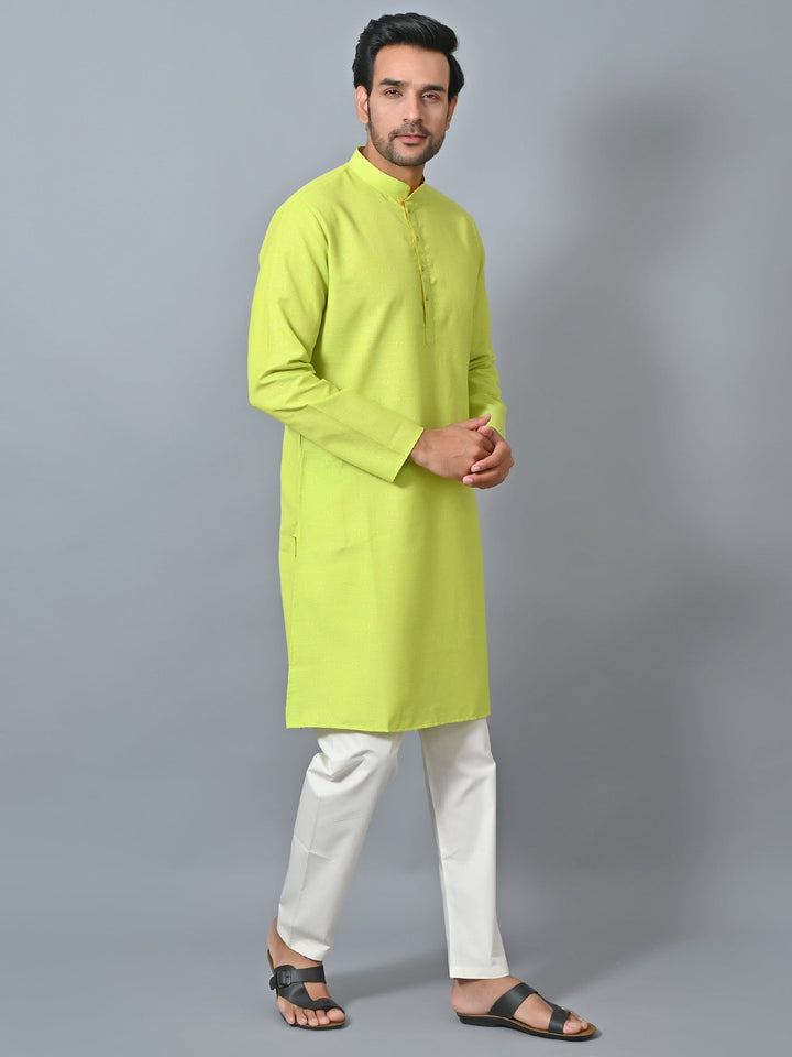 Self Design Lime Green Kurta Set