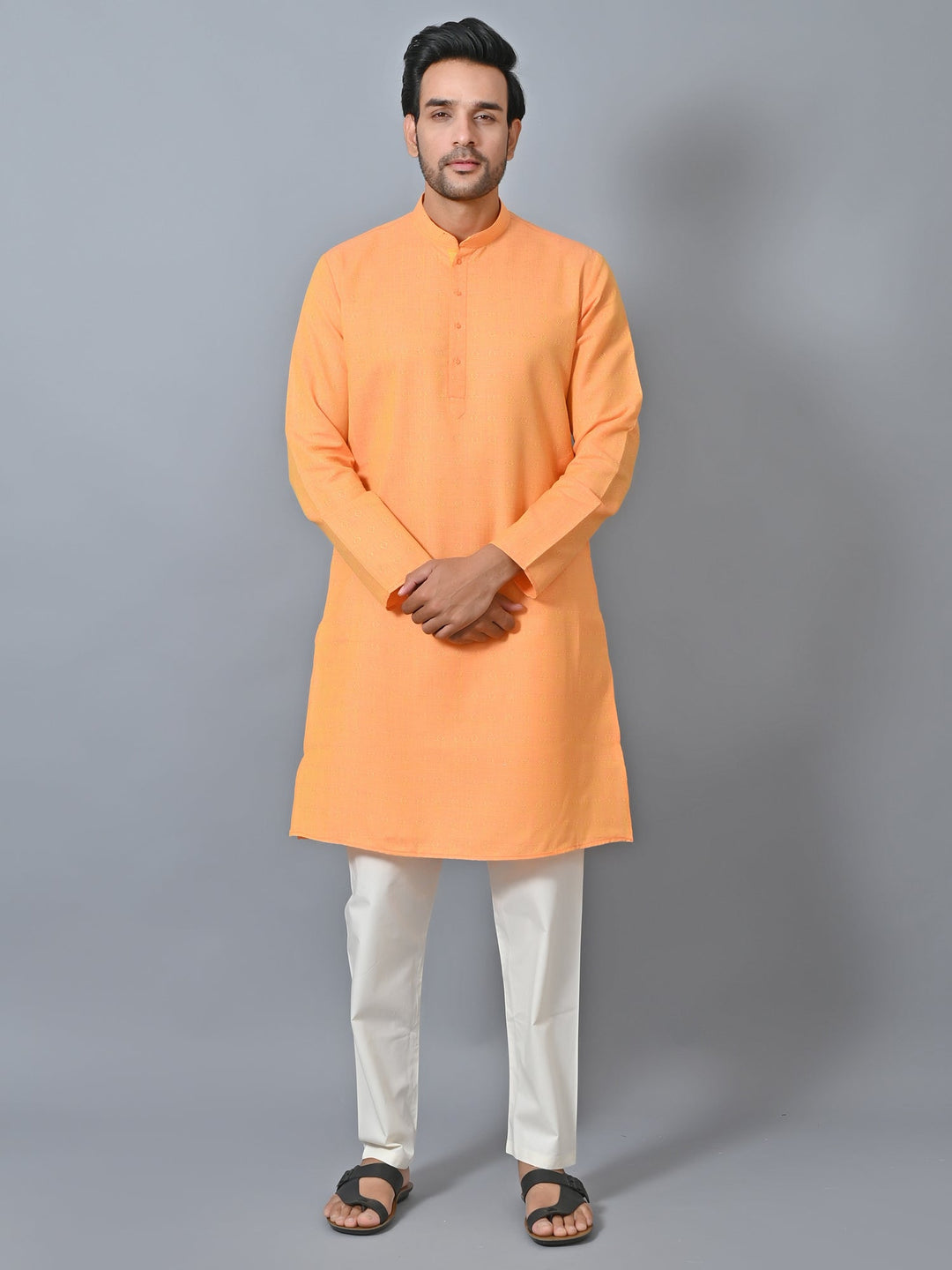 Self Design Orange Kurta Set