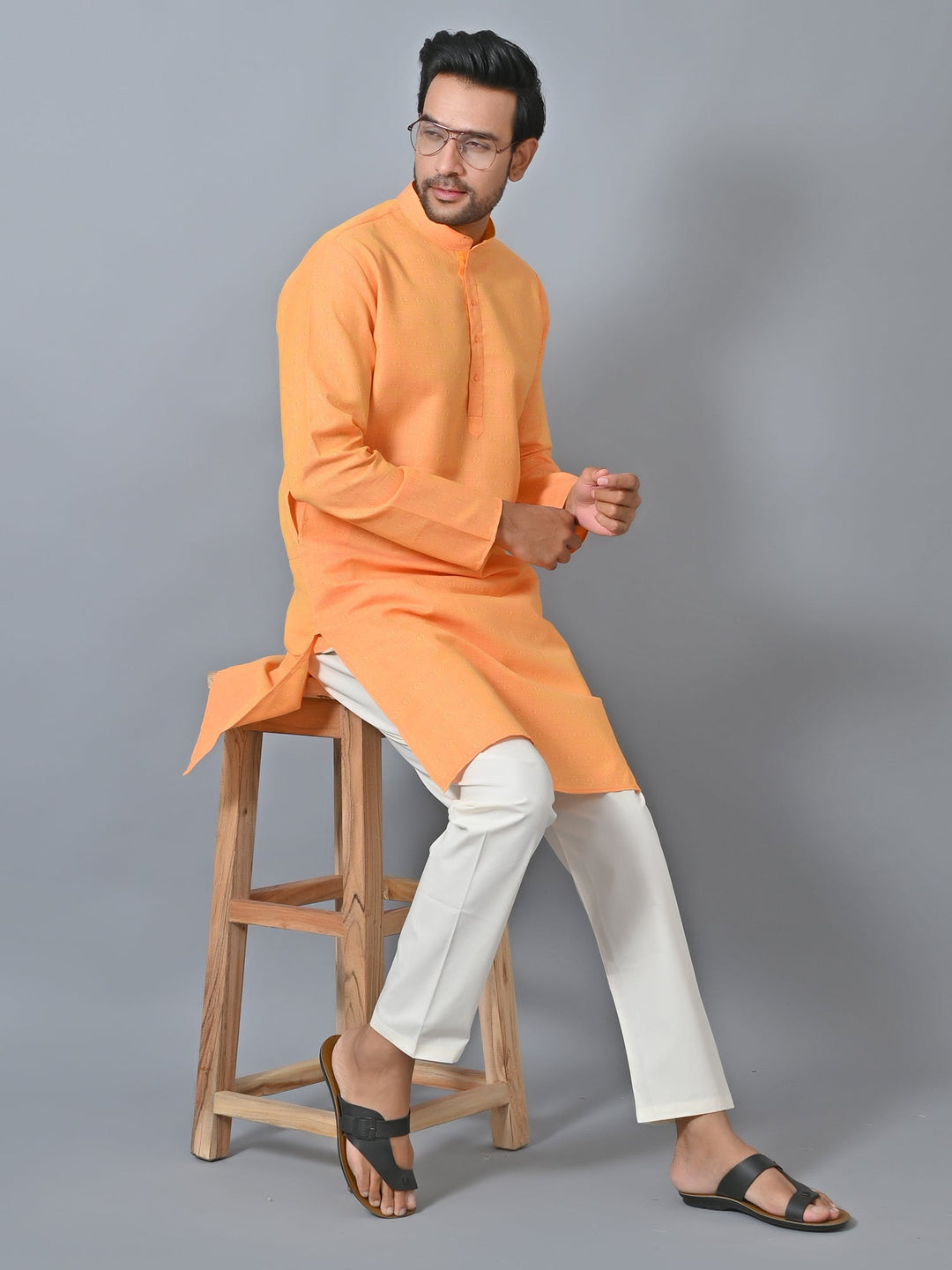 Self Design Orange Kurta Set