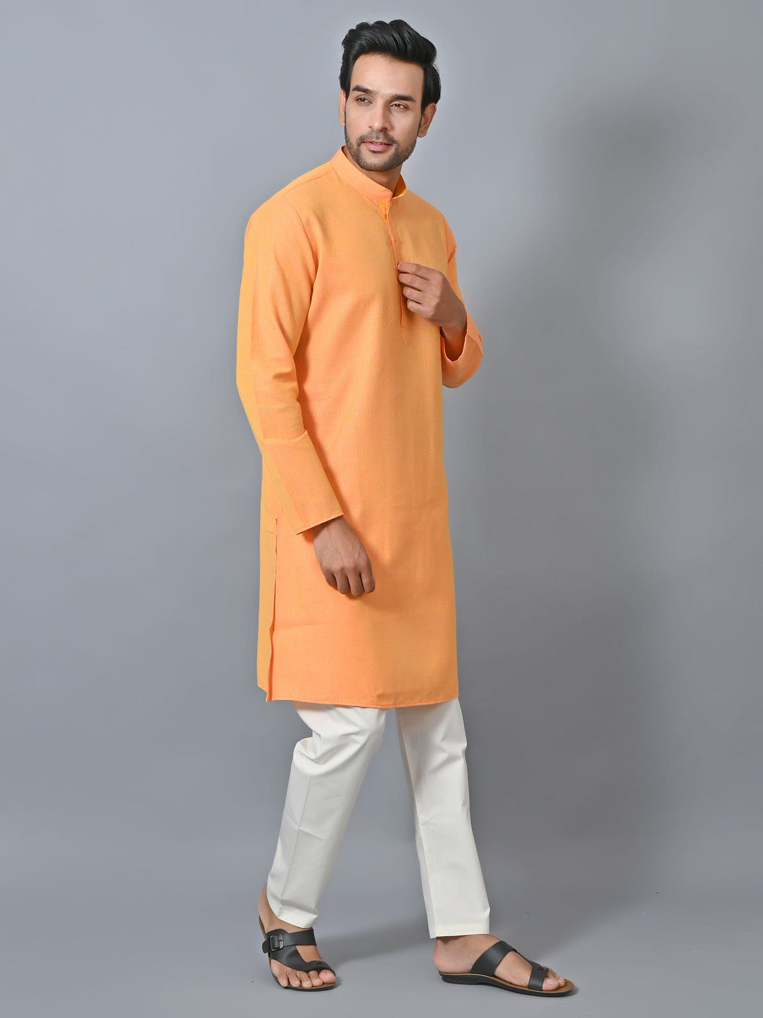Self Design Orange Kurta Set