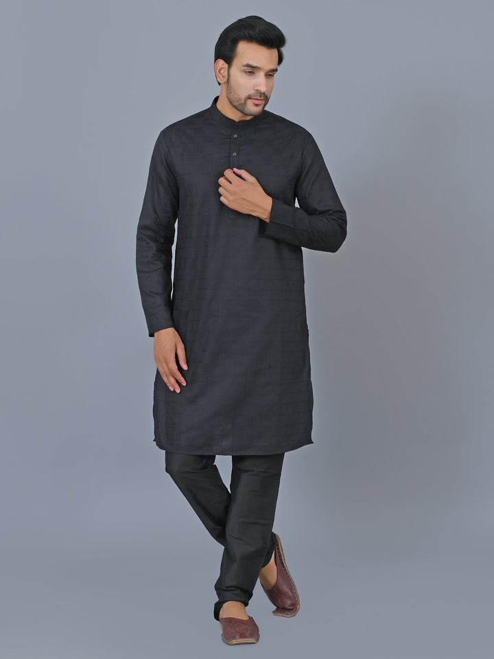 Textured Black Kurta Set