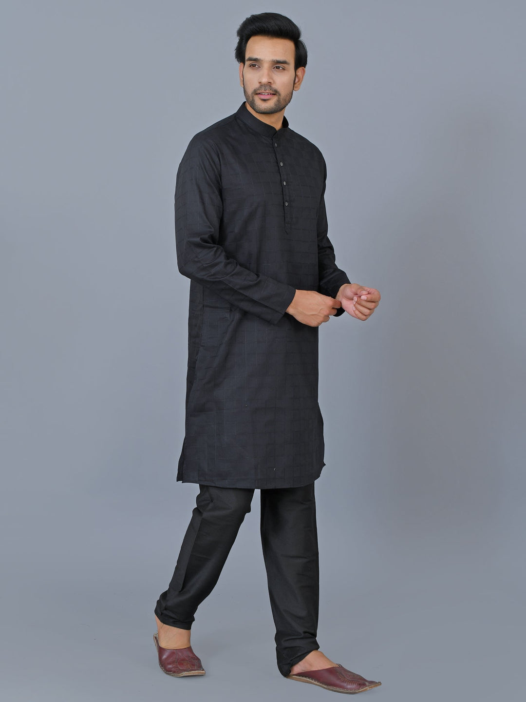 Textured Black Kurta Set