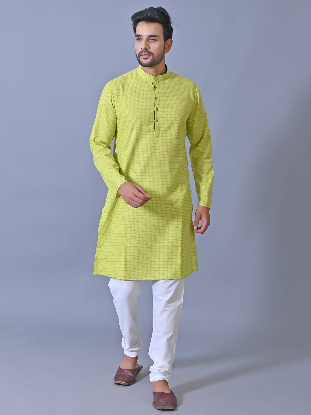 Checked Lime Green Kurta Set