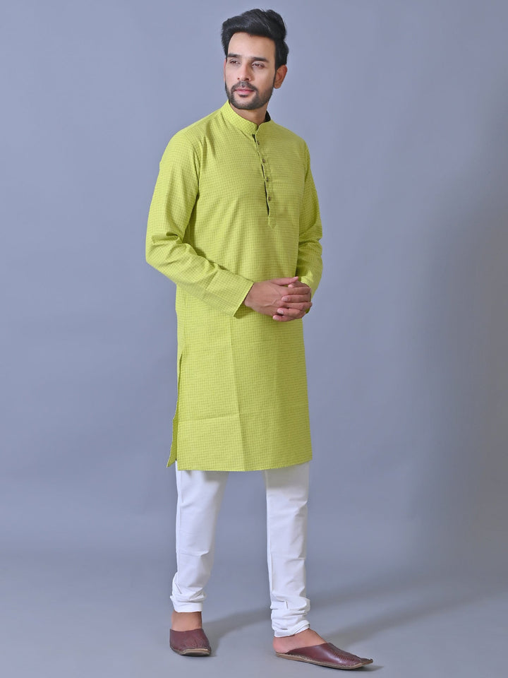 Checked Lime Green Kurta Set