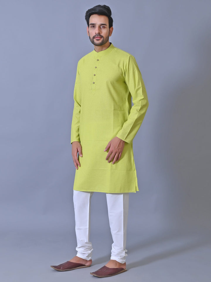 Checked Lime Green Kurta Set