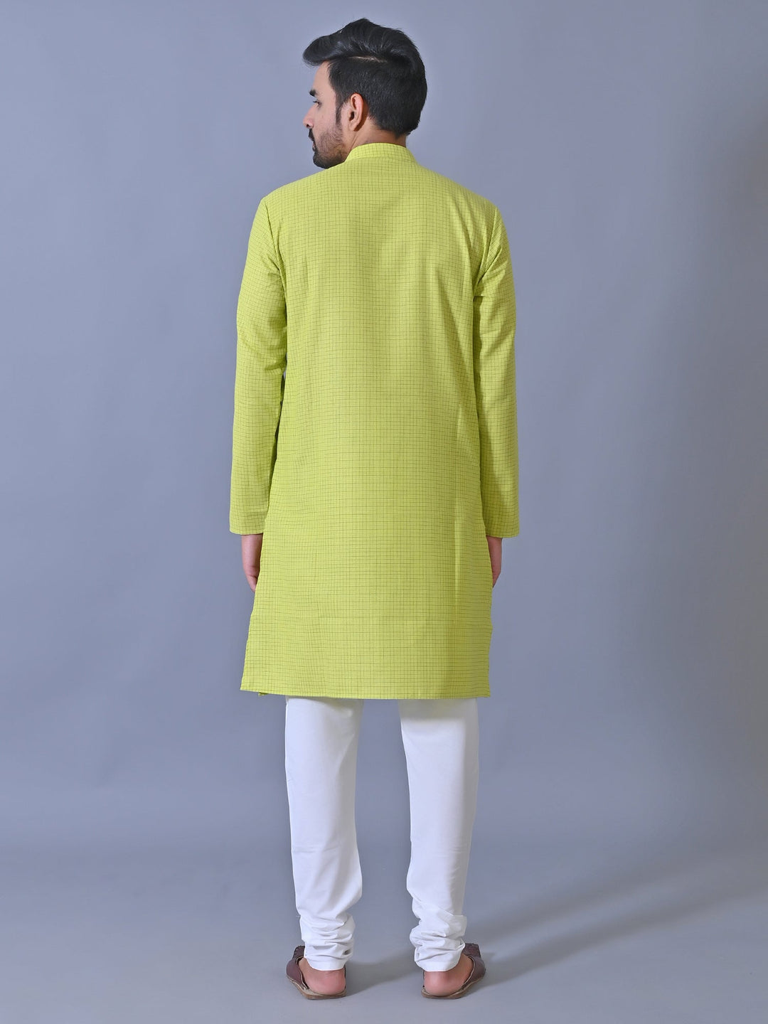 Checked Lime Green Kurta Set