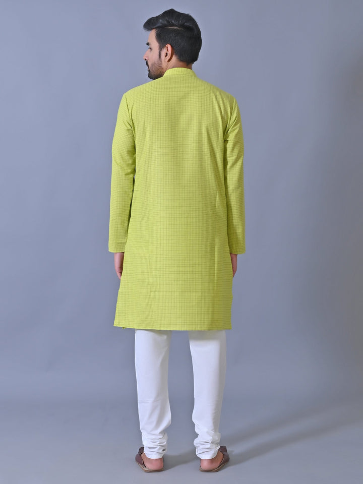Checked Lime Green Kurta Set