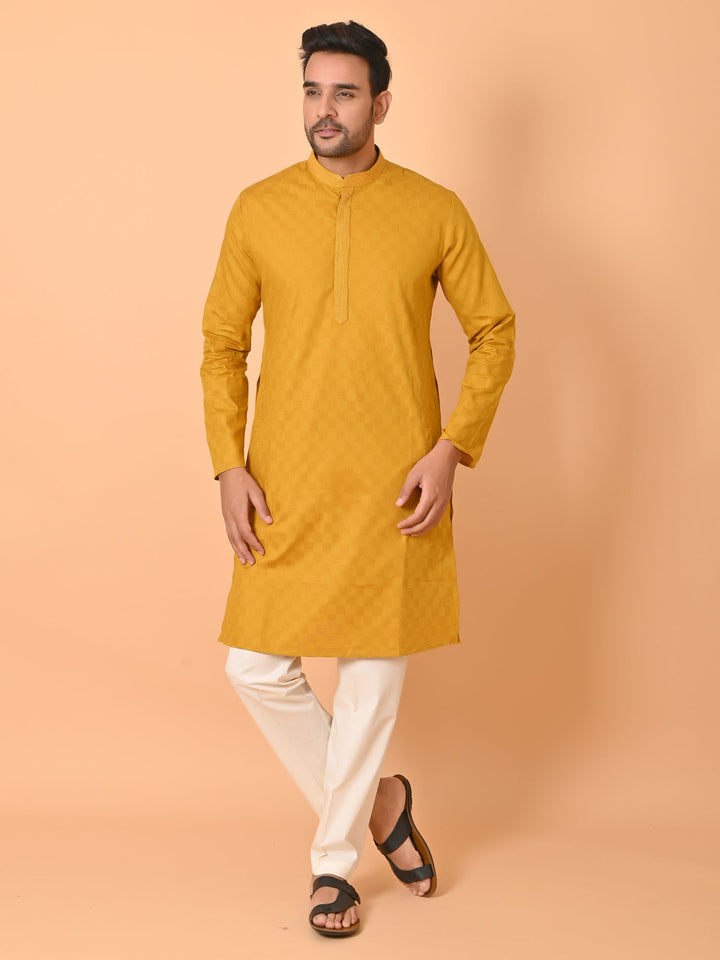 Checked Yellow Kurta Set