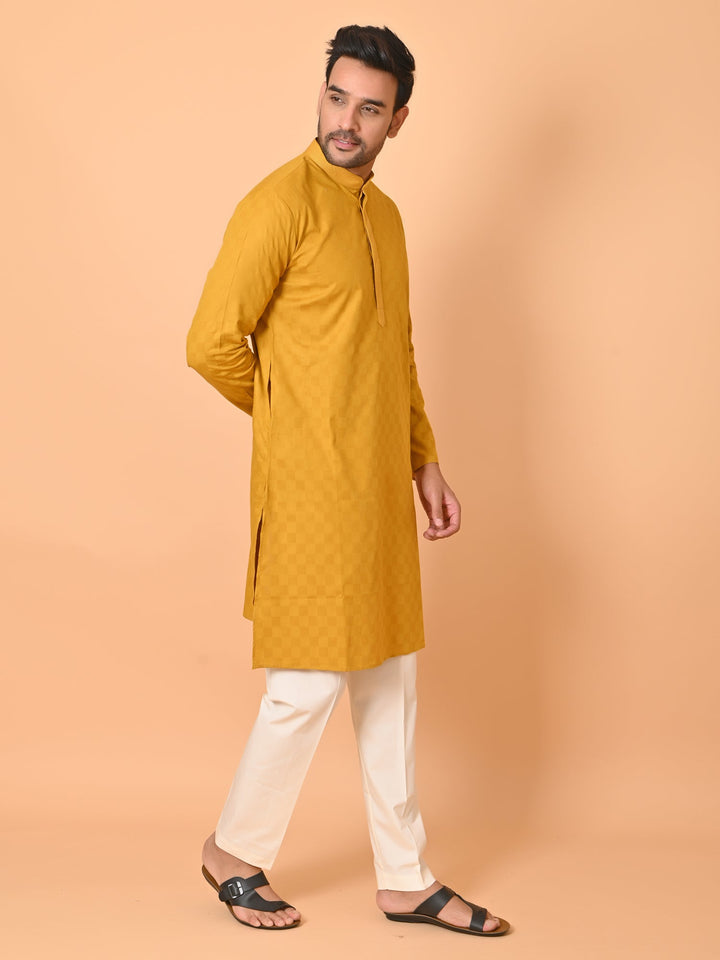 Checked Yellow Kurta Set