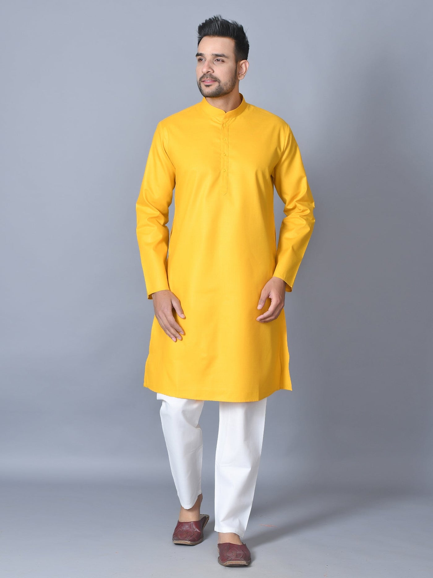 Solid Mustard Kurta Set ETHNIC COTLER