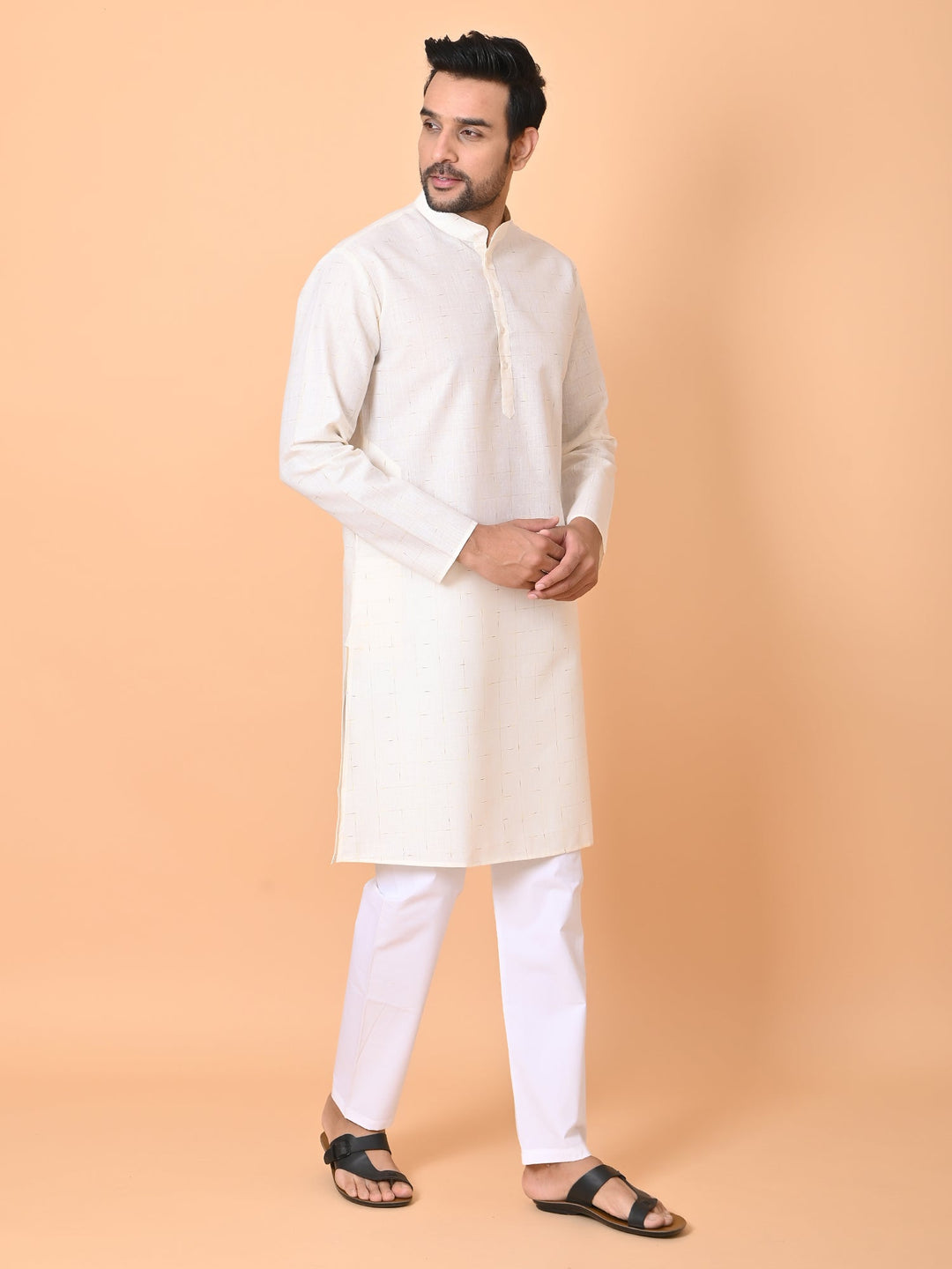 Checked Cream Kurta Set