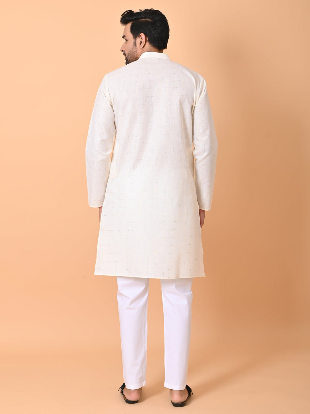 Checked Cream Kurta Set