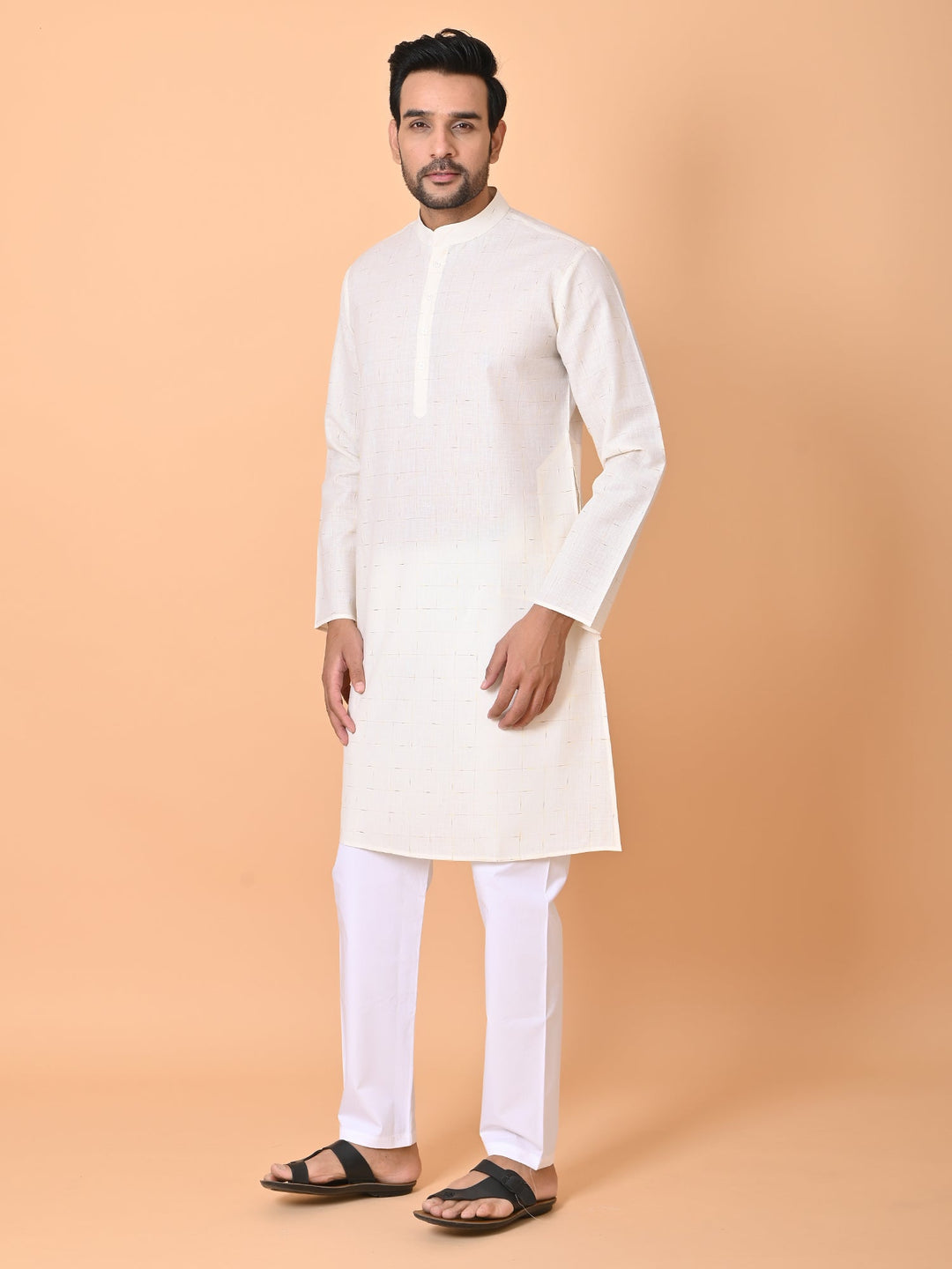 Checked Cream Kurta Set