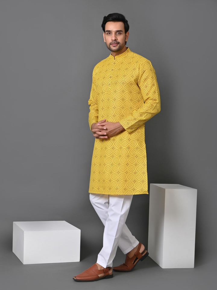 Geometric Yellow Kurta Set