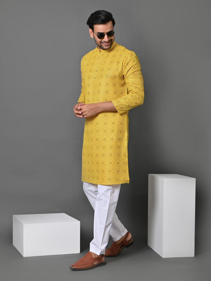 Geometric Yellow Kurta Set