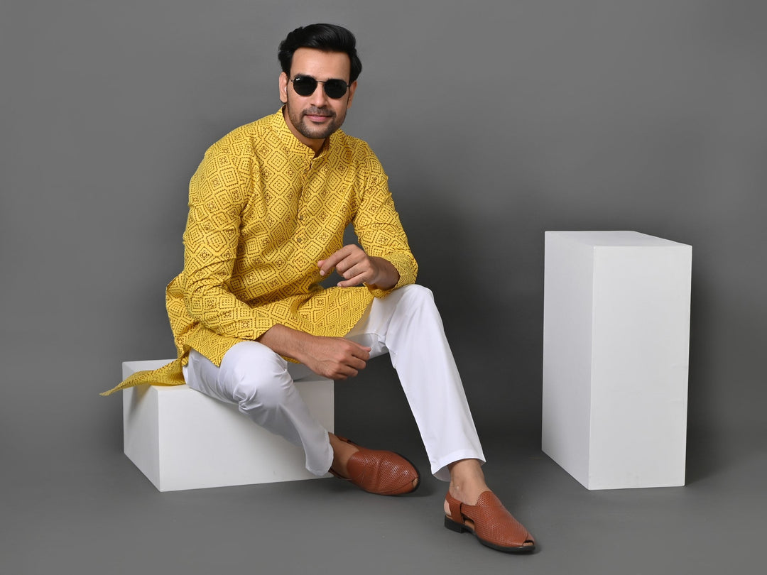 Geometric Yellow Kurta Set