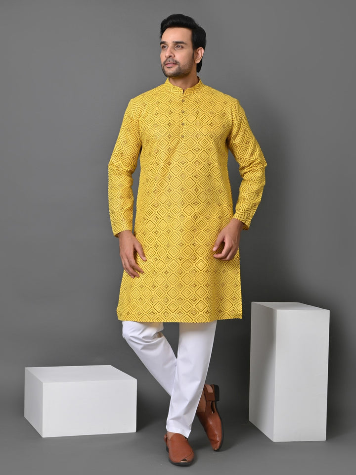 Geometric Yellow Kurta Set