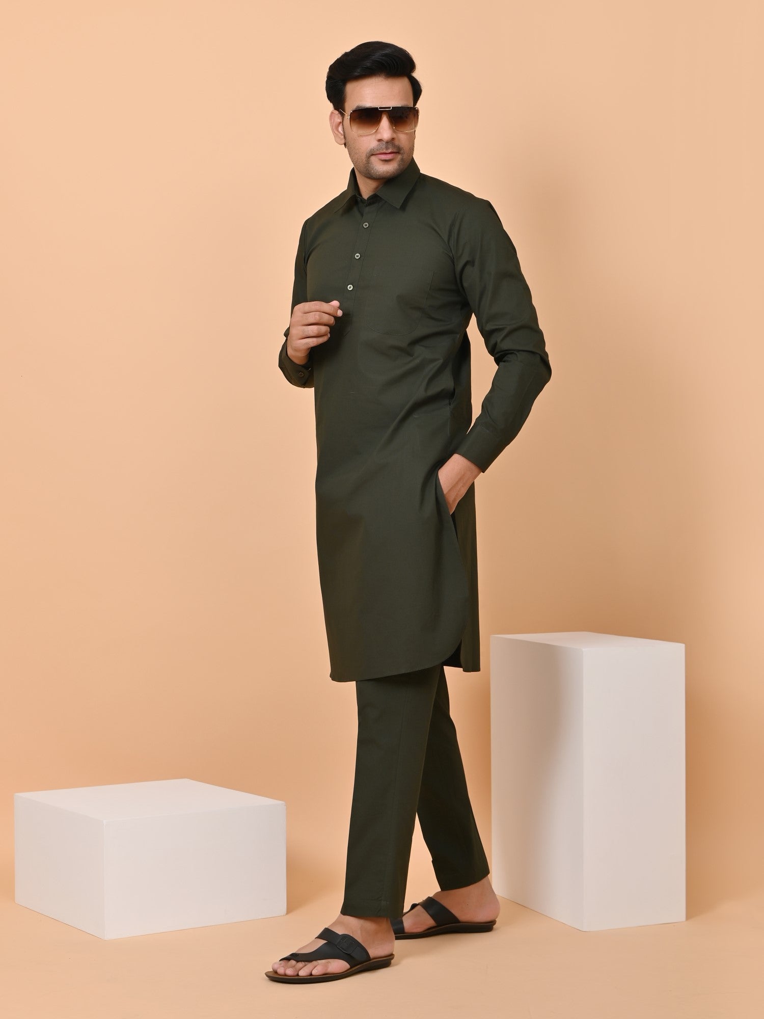 Pathani Sets Solid Green Pathani Set – ETHNIC COTLER