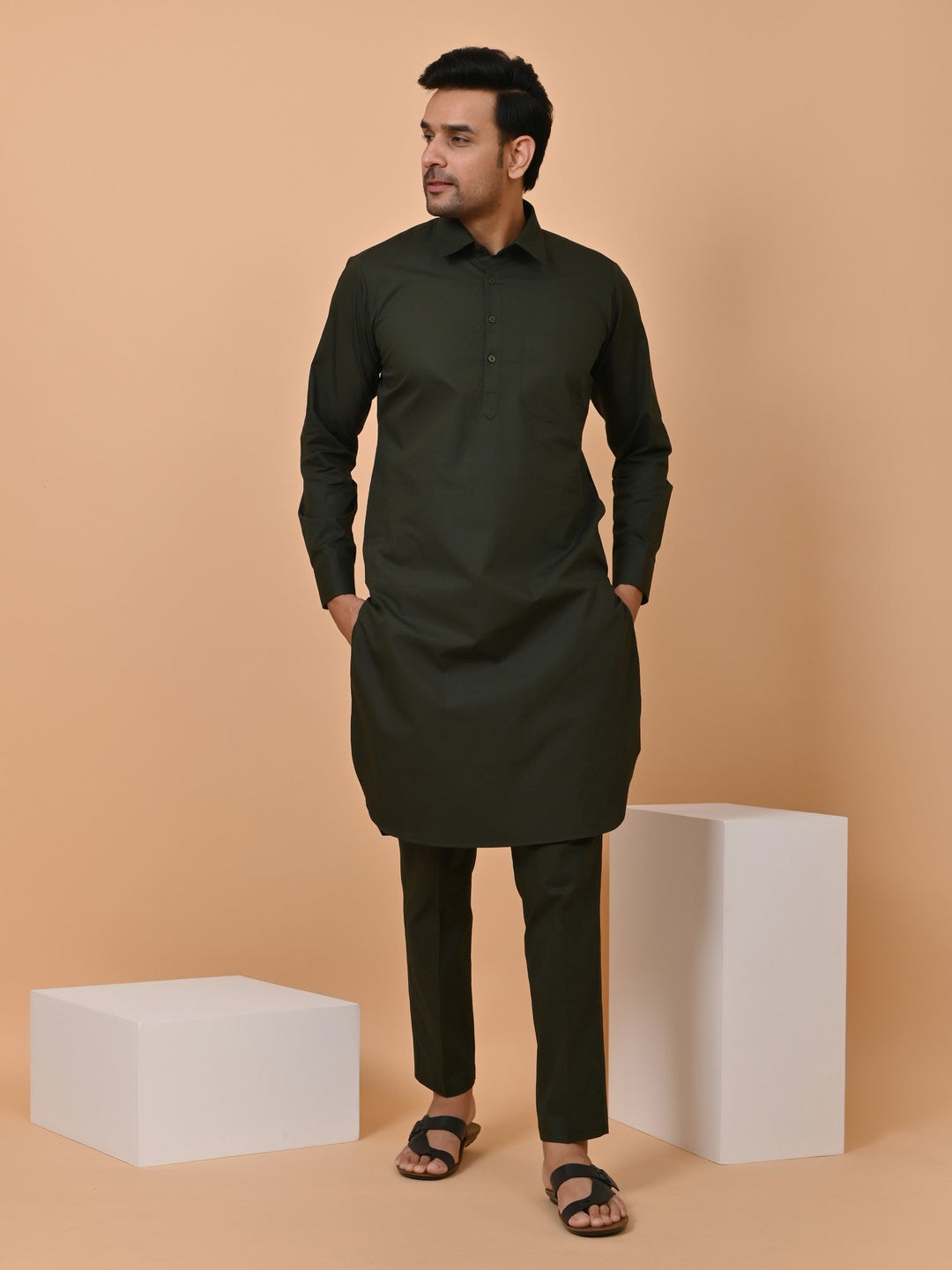 Solid Green Pathani Set