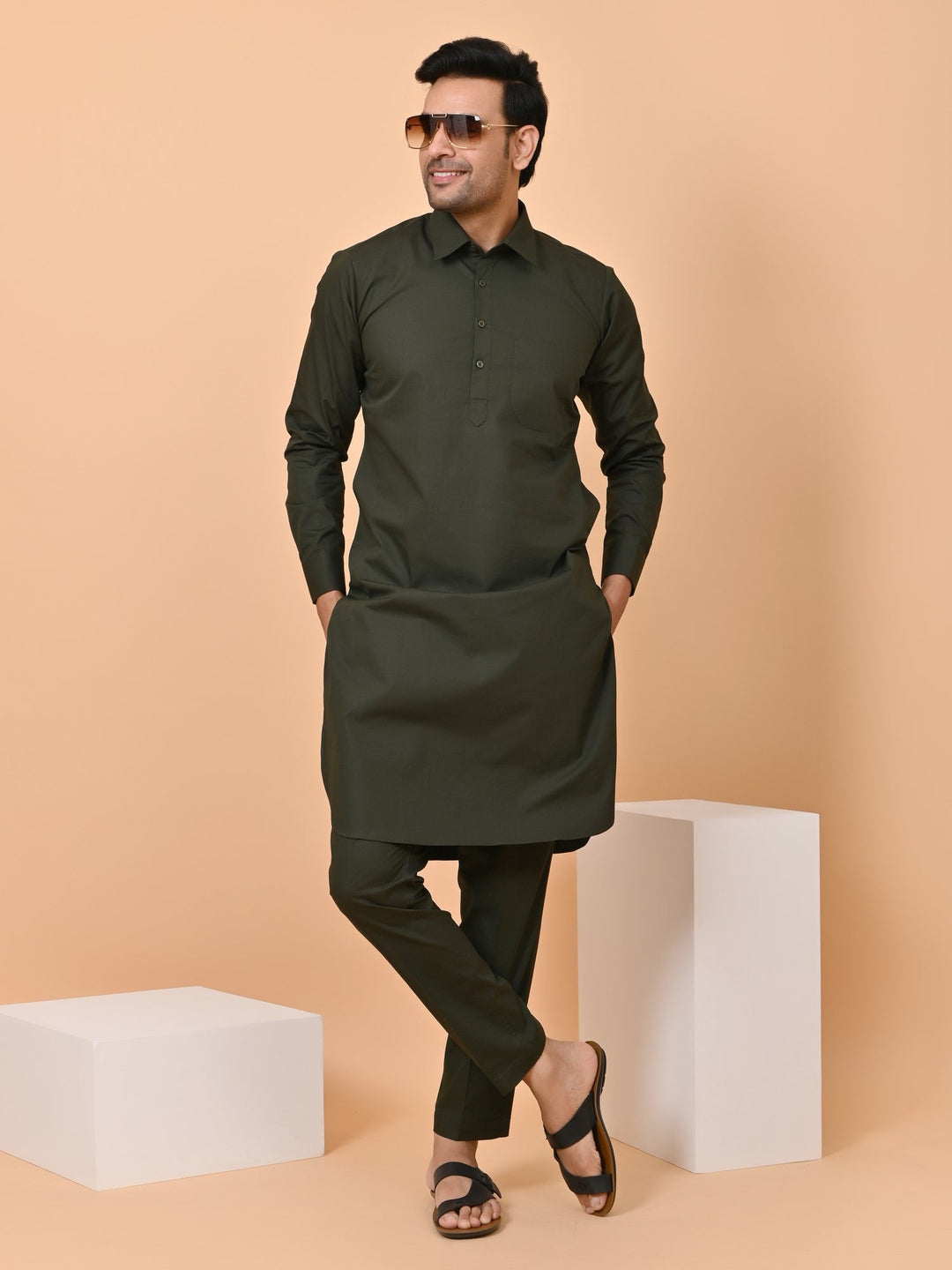 Solid Green Pathani Set