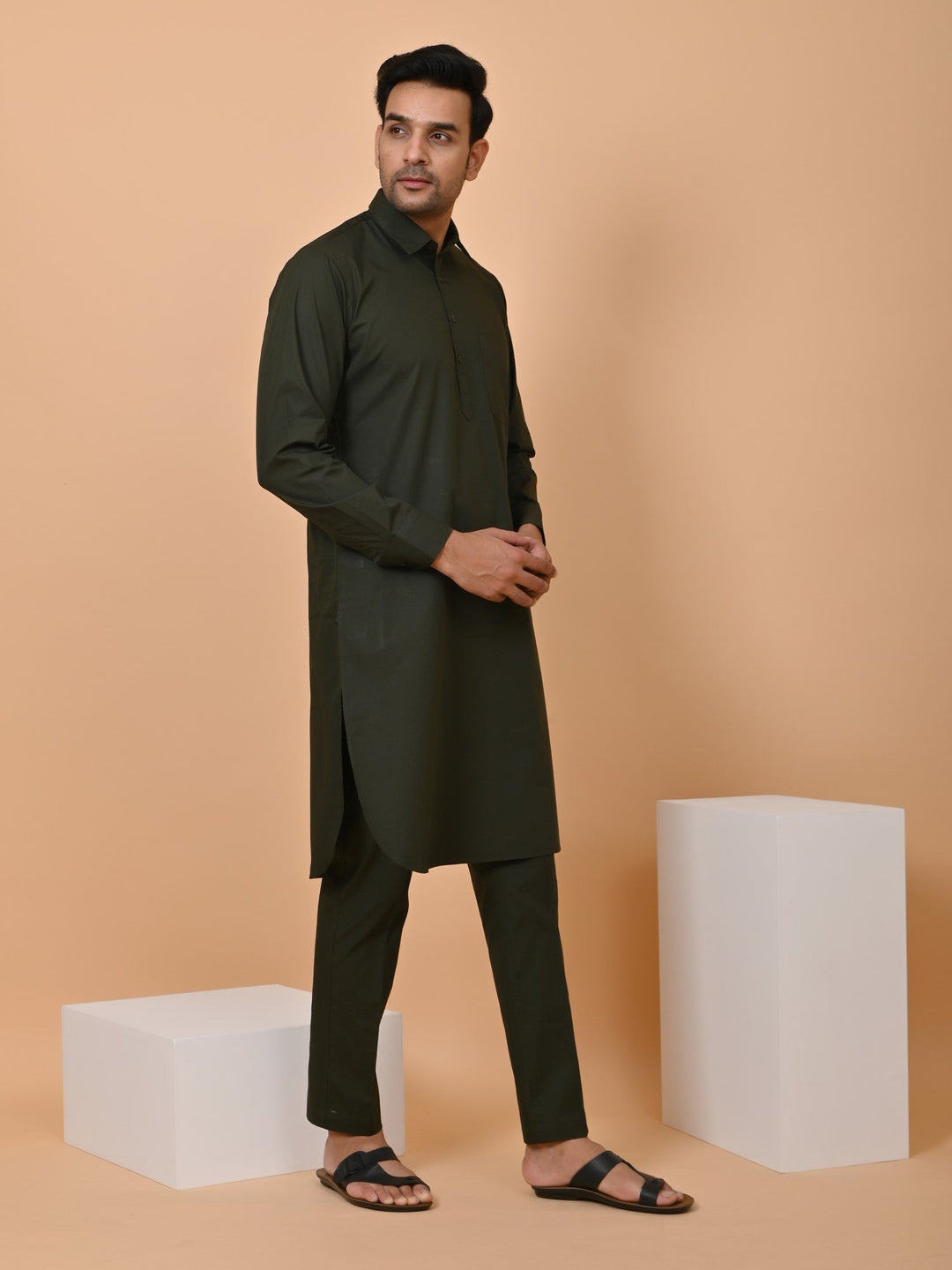 Solid Green Pathani Set