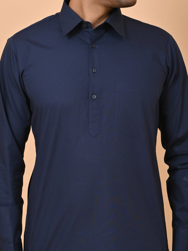 Solid Navy Blue Pathani Set