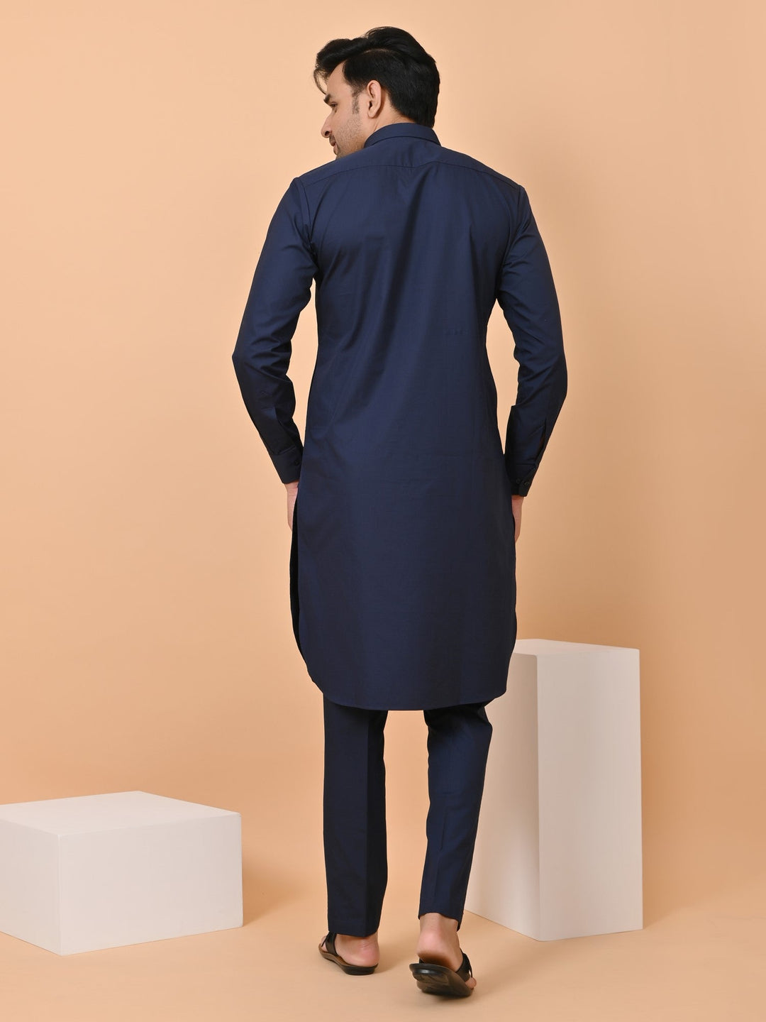Solid Navy Blue Pathani Set