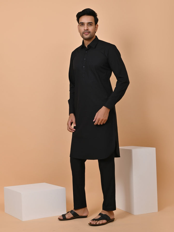 Solid Black Pathani Set