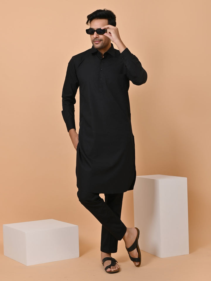 Solid Black Pathani Set