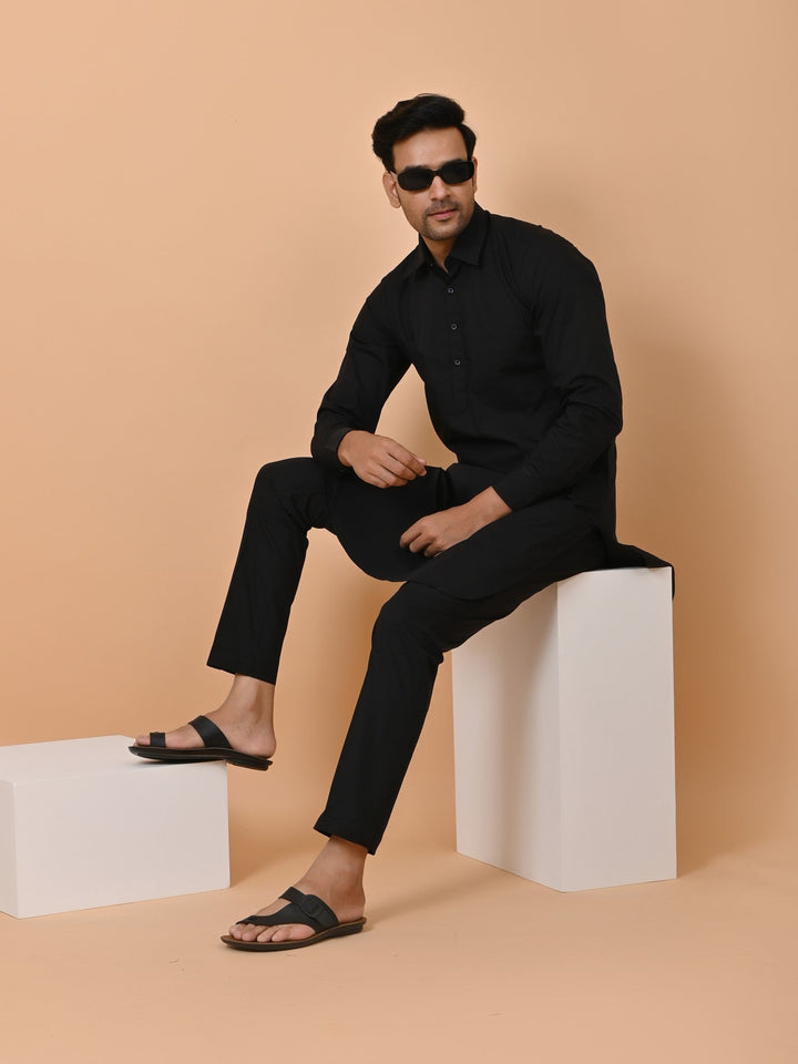 Solid Black Pathani Set